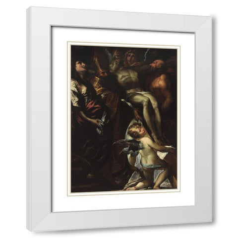The Lowering of the Cross with Sts Mary Magdalene, Augustine, Jerome and Angels White Modern Wood Framed Art Print with Double Matting by Procaccini, Giulio Cesare