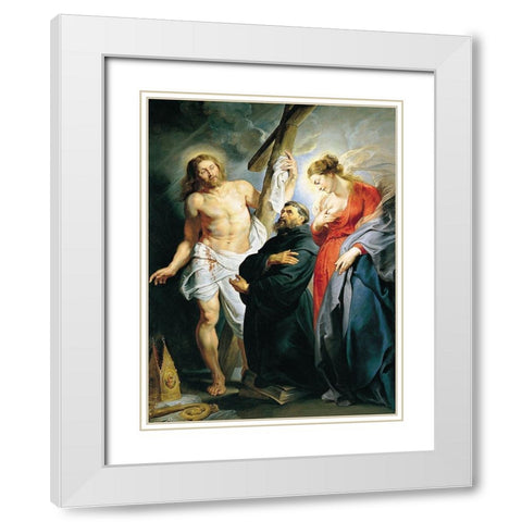 San Agustin entre Cristo y la Virgen White Modern Wood Framed Art Print with Double Matting by Rubens, Peter Paul