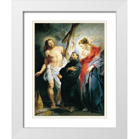 San Agustin entre Cristo y la Virgen White Modern Wood Framed Art Print with Double Matting by Rubens, Peter Paul