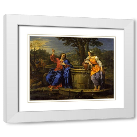 Christ and the Woman of Samaria White Modern Wood Framed Art Print with Double Matting by Mignard, Pierre