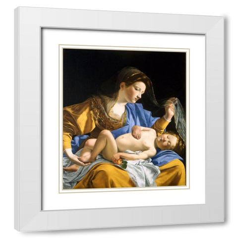 The Virgin with the Sleeping Christ Child White Modern Wood Framed Art Print with Double Matting by Gentileschi, Orazio