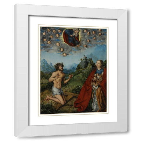 Christ and the Virgin Interceding for Humanity White Modern Wood Framed Art Print with Double Matting by Cranach, Lucas the Elder