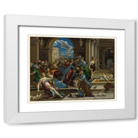 Christ cleansing the Temple White Modern Wood Framed Art Print with Double Matting by El Greco