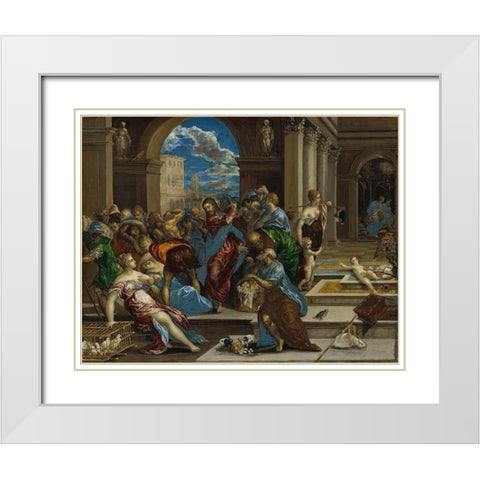 Christ cleansing the Temple White Modern Wood Framed Art Print with Double Matting by El Greco