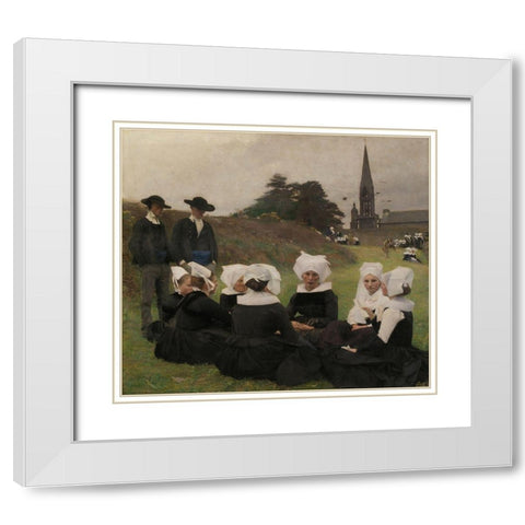 Breton Women at a Pardon White Modern Wood Framed Art Print with Double Matting by Dagnan-Bouveret, Pascal