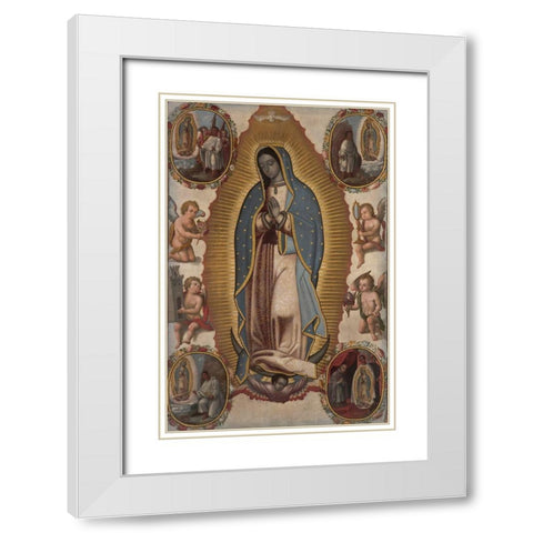 Virgin of Guadalupe White Modern Wood Framed Art Print with Double Matting by Unknown