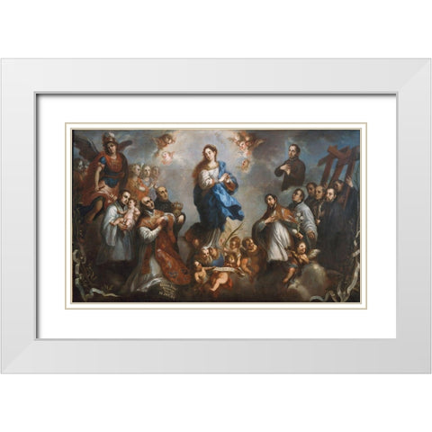 The Inmaculate Conception with Jesuits White Modern Wood Framed Art Print with Double Matting by Aguilera, Juan Francisco de