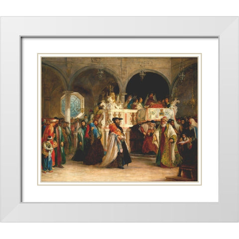 The Feast of the Rejoicing of the Law at the Synagogue White Modern Wood Framed Art Print with Double Matting by Hart, Solomon Alexander