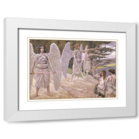 Adam and Eve Driven From Paradise White Modern Wood Framed Art Print with Double Matting by Tissot, James