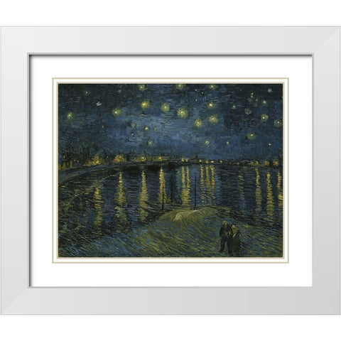 Starry Night White Modern Wood Framed Art Print with Double Matting by van Gogh, Vincent