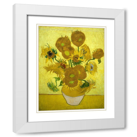 Sunflowers White Modern Wood Framed Art Print with Double Matting by van Gogh, Vincent