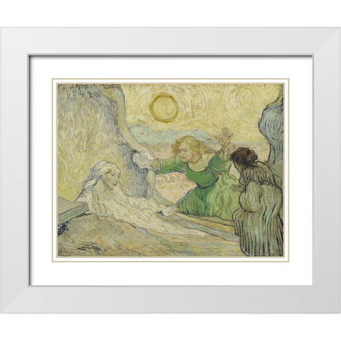 The raising of Lazarus White Modern Wood Framed Art Print with Double Matting by van Gogh, Vincent