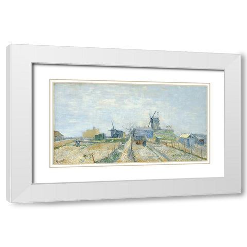 Montmartre, mills and vegetable gardens White Modern Wood Framed Art Print with Double Matting by van Gogh, Vincent