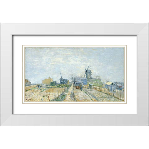 Montmartre, mills and vegetable gardens White Modern Wood Framed Art Print with Double Matting by van Gogh, Vincent