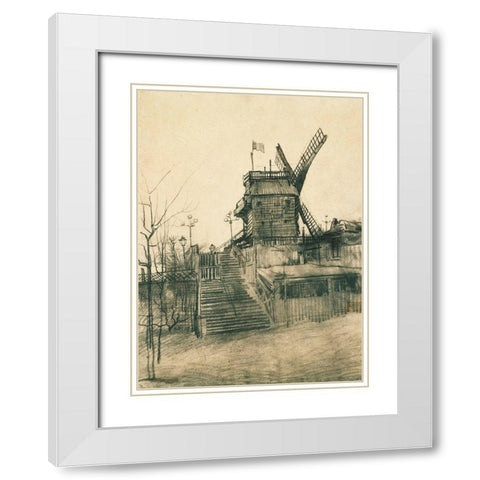 Moulin de la Galette White Modern Wood Framed Art Print with Double Matting by van Gogh, Vincent