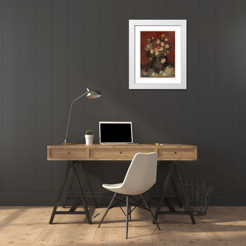 Vase with Chinese asters and gladioli White Modern Wood Framed Art Print with Double Matting by van Gogh, Vincent