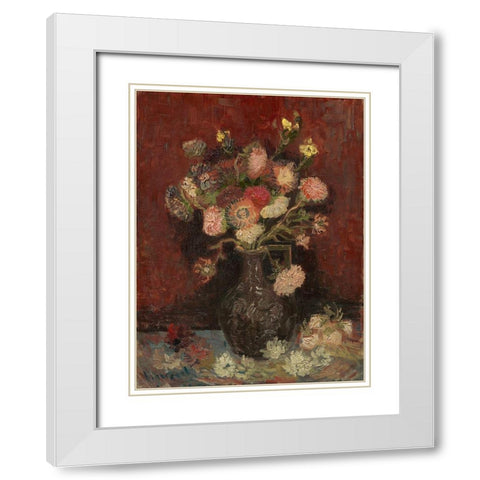 Vase with Chinese asters and gladioli White Modern Wood Framed Art Print with Double Matting by van Gogh, Vincent