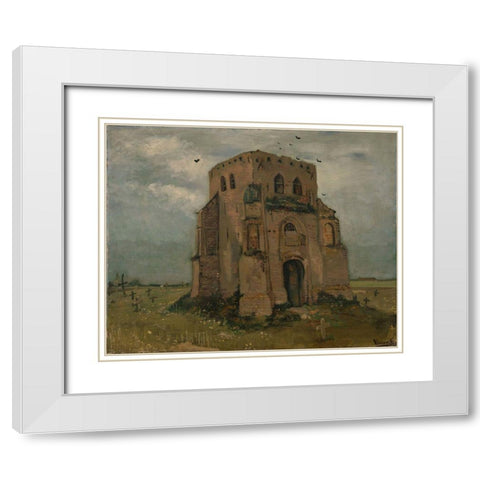 The old church tower at Nuenen White Modern Wood Framed Art Print with Double Matting by van Gogh, Vincent