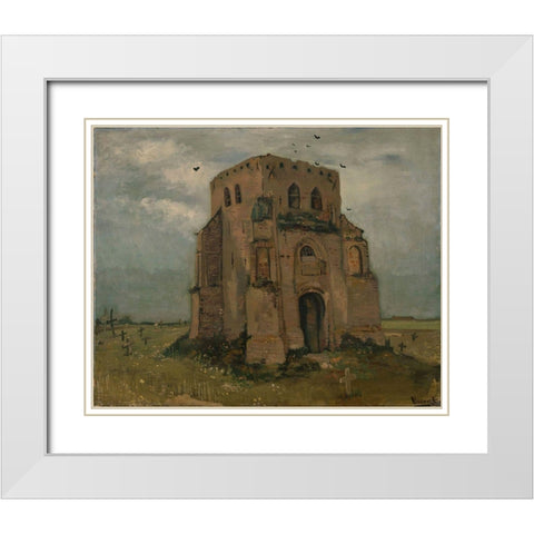 The old church tower at Nuenen White Modern Wood Framed Art Print with Double Matting by van Gogh, Vincent