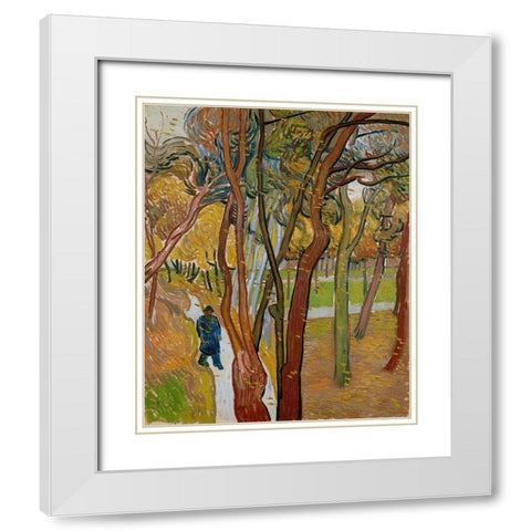 The garden of Saint Pauls Hospital White Modern Wood Framed Art Print with Double Matting by van Gogh, Vincent