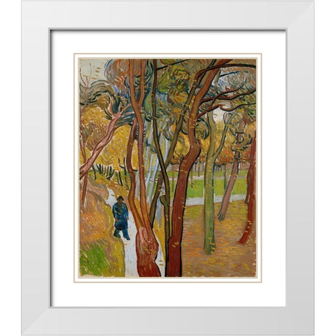 The garden of Saint Pauls Hospital White Modern Wood Framed Art Print with Double Matting by van Gogh, Vincent