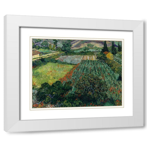 Field with Poppies White Modern Wood Framed Art Print with Double Matting by van Gogh, Vincent