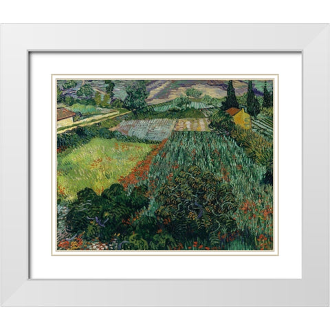 Field with Poppies White Modern Wood Framed Art Print with Double Matting by van Gogh, Vincent