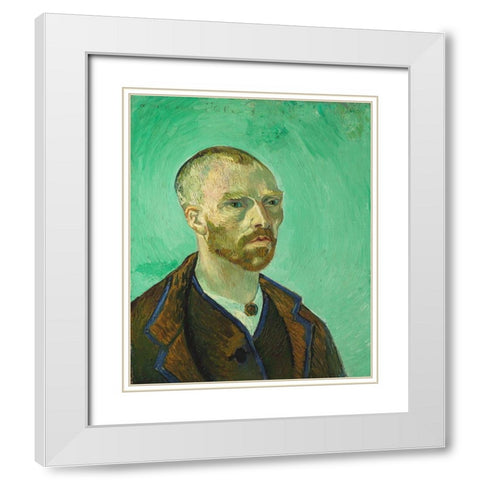 Self Portrait, dedicated to Paul Gauguin White Modern Wood Framed Art Print with Double Matting by van Gogh, Vincent