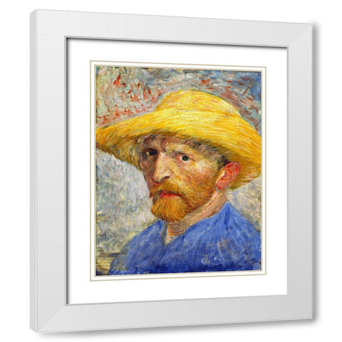 Self-portrait with Straw Hat White Modern Wood Framed Art Print with Double Matting by van Gogh, Vincent