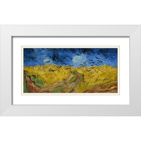 Wheat Field with Crows White Modern Wood Framed Art Print with Double Matting by van Gogh, Vincent
