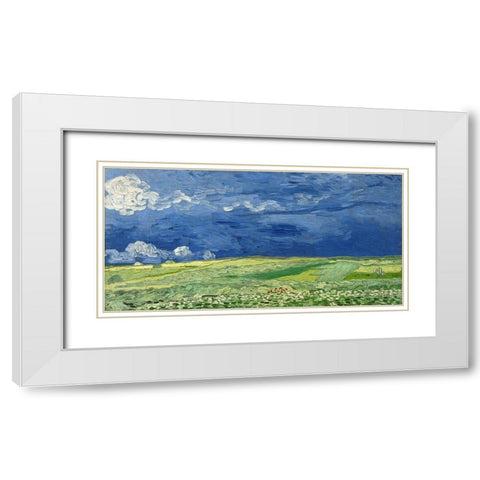 Wheatfield Under Thunderclouds White Modern Wood Framed Art Print with Double Matting by van Gogh, Vincent