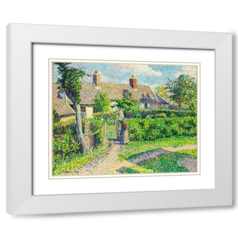 Peasants houses, Eragny White Modern Wood Framed Art Print with Double Matting by Pissarro, Camille