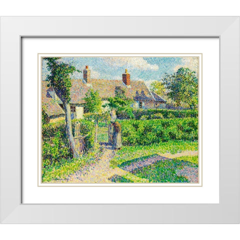 Peasants houses, Eragny White Modern Wood Framed Art Print with Double Matting by Pissarro, Camille