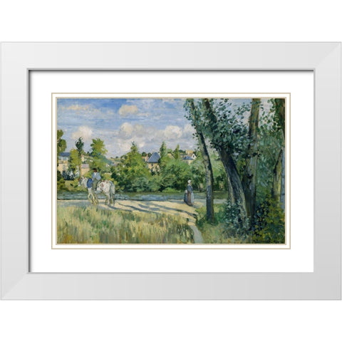 Sunlight on the Road, Pontoise White Modern Wood Framed Art Print with Double Matting by Pissarro, Camille