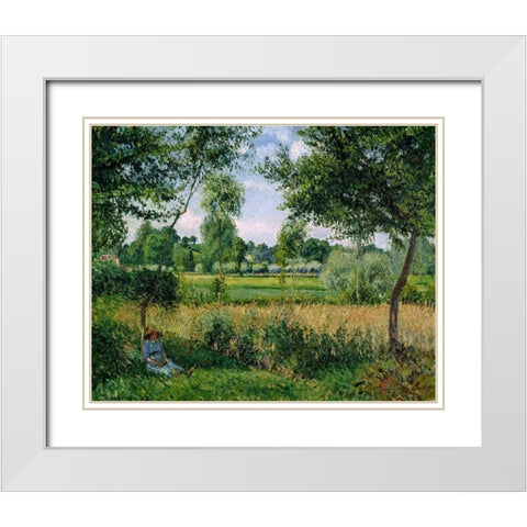 Morning Sunlight Effect, Eragny White Modern Wood Framed Art Print with Double Matting by Pissarro, Camille