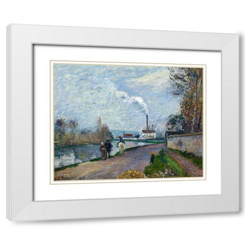 The Oise near Pontoise in Grey Weather White Modern Wood Framed Art Print with Double Matting by Pissarro, Camille
