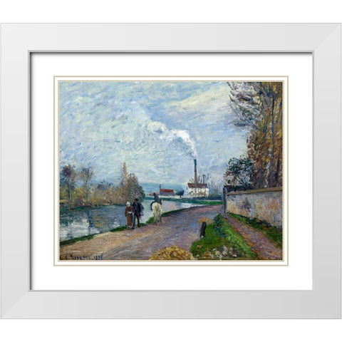 The Oise near Pontoise in Grey Weather White Modern Wood Framed Art Print with Double Matting by Pissarro, Camille