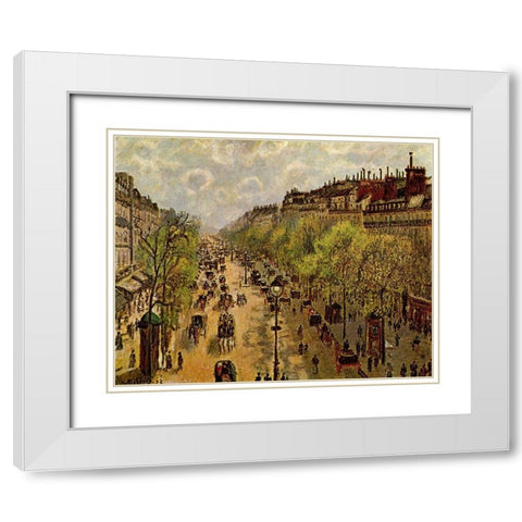 Boulevard Montmartre Springtime White Modern Wood Framed Art Print with Double Matting by Pissarro, Camille