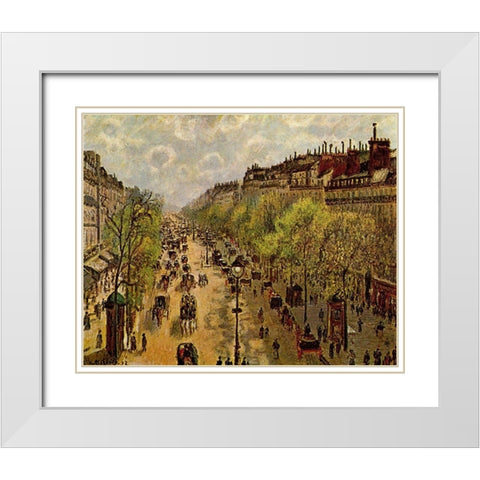 Boulevard Montmartre Springtime White Modern Wood Framed Art Print with Double Matting by Pissarro, Camille