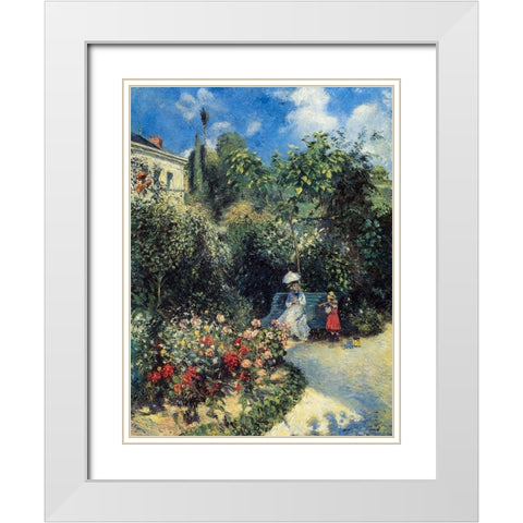 In the Garden of Les Mathurins at Pontoise White Modern Wood Framed Art Print with Double Matting by Pissarro, Camille