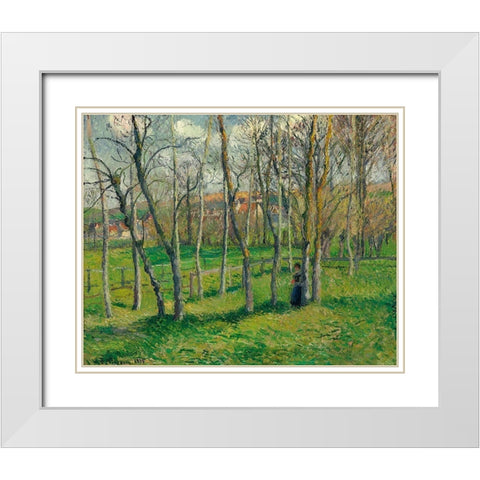 Prairie de Bazincourt White Modern Wood Framed Art Print with Double Matting by Pissarro, Camille