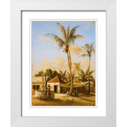 Figures Resting by a Village Well White Modern Wood Framed Art Print with Double Matting by Pissarro, Camille