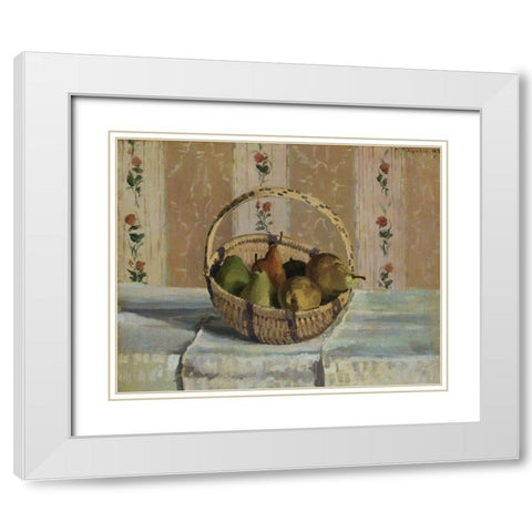 Still Life. Apples and Pears in a Round Basket White Modern Wood Framed Art Print with Double Matting by Pissarro, Camille
