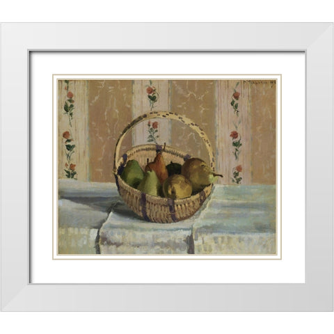 Still Life. Apples and Pears in a Round Basket White Modern Wood Framed Art Print with Double Matting by Pissarro, Camille