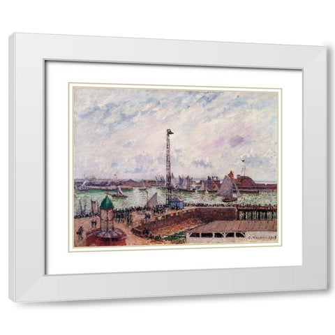 The Pilots Jetty, Le Havre White Modern Wood Framed Art Print with Double Matting by Pissarro, Camille