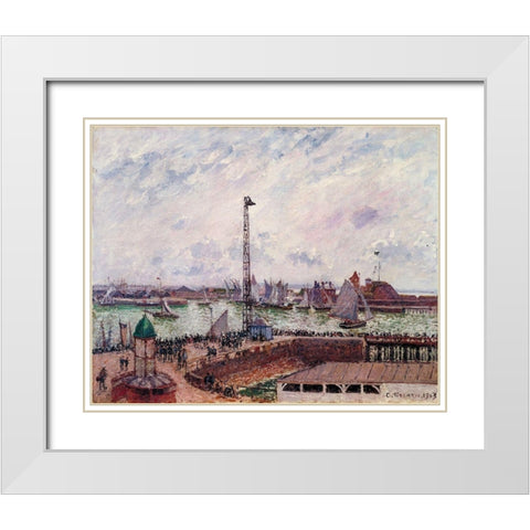 The Pilots Jetty, Le Havre White Modern Wood Framed Art Print with Double Matting by Pissarro, Camille