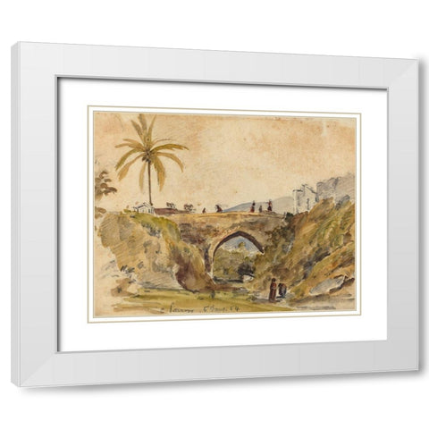 Bridge at Caracas White Modern Wood Framed Art Print with Double Matting by Pissarro, Camille
