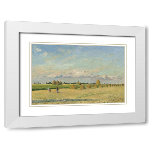 Landscape, Ile-de-France White Modern Wood Framed Art Print with Double Matting by Pissarro, Camille