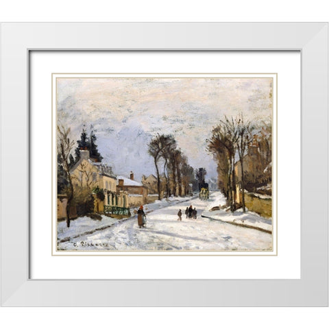 Road to Versailles at Louveciennes. The Snow Effect White Modern Wood Framed Art Print with Double Matting by Pissarro, Camille