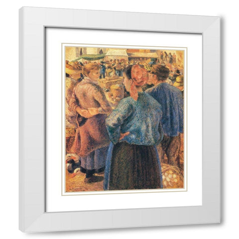 The Poultry Market, Pontoise White Modern Wood Framed Art Print with Double Matting by Pissarro, Camille